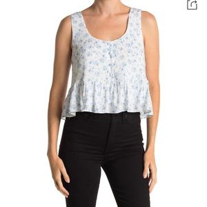 WAYF Blue Floral Sleeveless Replum Ruffle Crop Top M